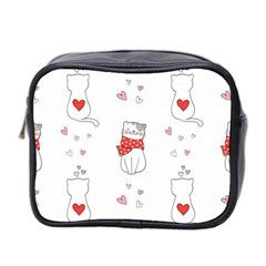 Seamless Pattern Cute Cat With Little Heart Mini Toiletries Bag (two Sides) by Wegoenart