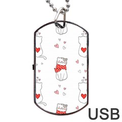 Seamless Pattern Cute Cat With Little Heart Dog Tag Usb Flash (two Sides) by Wegoenart