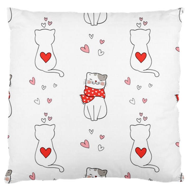 Seamless Pattern Cute Cat With Little Heart Large Cushion Case (Two Sides)