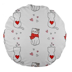 Seamless Pattern Cute Cat With Little Heart Large 18  Premium Round Cushions by Wegoenart