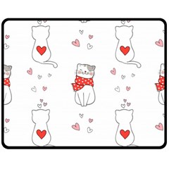 Seamless Pattern Cute Cat With Little Heart Double Sided Fleece Blanket (medium)  by Wegoenart