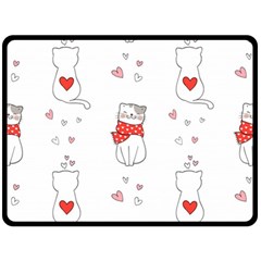 Seamless Pattern Cute Cat With Little Heart Double Sided Fleece Blanket (large)  by Wegoenart