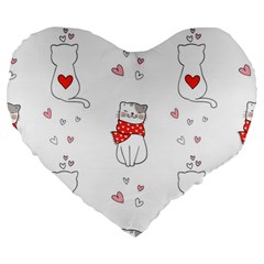 Seamless Pattern Cute Cat With Little Heart Large 19  Premium Flano Heart Shape Cushions by Wegoenart