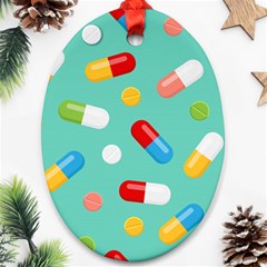 Pills Medicines Seamless Pattern Blue Background Ornament (oval) by Wegoenart