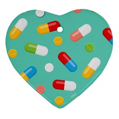 Pills Medicines Seamless Pattern Blue Background Ornament (heart) by Wegoenart