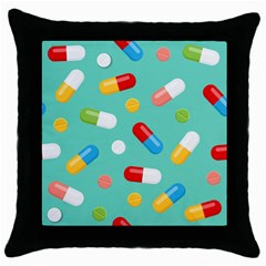 Pills Medicines Seamless Pattern Blue Background Throw Pillow Case (black) by Wegoenart