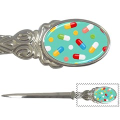 Pills Medicines Seamless Pattern Blue Background Letter Opener by Wegoenart