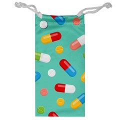 Pills Medicines Seamless Pattern Blue Background Jewelry Bag by Wegoenart