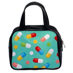 Pills Medicines Seamless Pattern Blue Background Classic Handbag (two Sides) by Wegoenart