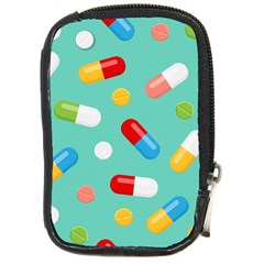 Pills Medicines Seamless Pattern Blue Background Compact Camera Leather Case by Wegoenart