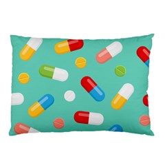 Pills Medicines Seamless Pattern Blue Background Pillow Case (two Sides) by Wegoenart