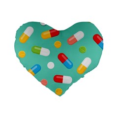 Pills Medicines Seamless Pattern Blue Background Standard 16  Premium Heart Shape Cushions by Wegoenart