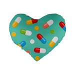 Pills Medicines Seamless Pattern Blue Background Standard 16  Premium Heart Shape Cushions Back