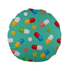 Pills Medicines Seamless Pattern Blue Background Standard 15  Premium Flano Round Cushions by Wegoenart