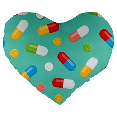 Pills Medicines Seamless Pattern Blue Background Large 19  Premium Flano Heart Shape Cushions by Wegoenart