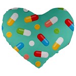 Pills Medicines Seamless Pattern Blue Background Large 19  Premium Flano Heart Shape Cushions Front