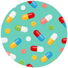 Pills Medicines Seamless Pattern Blue Background Wooden Puzzle Round by Wegoenart