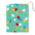 Pills Medicines Seamless Pattern Blue Background Drawstring Pouch (4XL) Front