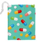 Pills Medicines Seamless Pattern Blue Background Drawstring Pouch (4XL) Back