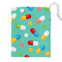 Pills Medicines Seamless Pattern Blue Background Drawstring Pouch (5xl) by Wegoenart