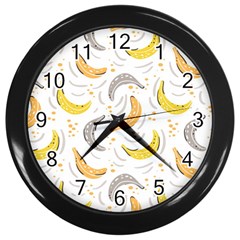 Seamless Stylish Pattern With Fresh Yellow Bananas Background Wall Clock (black) by Wegoenart