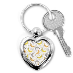 Seamless Stylish Pattern With Fresh Yellow Bananas Background Key Chain (heart) by Wegoenart