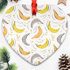 Seamless Stylish Pattern With Fresh Yellow Bananas Background Heart Ornament (two Sides) by Wegoenart