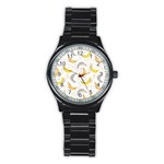 Seamless Stylish Pattern With Fresh Yellow Bananas Background Stainless Steel Round Watch Front