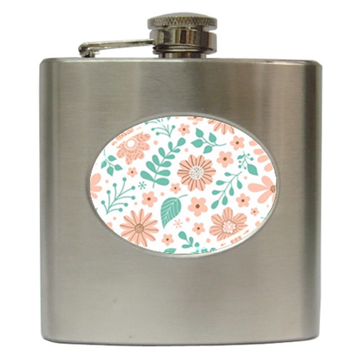 Pattern With Flowers Leaves Hip Flask (6 oz)