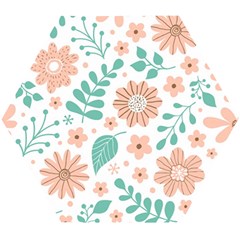 Pattern With Flowers Leaves Wooden Puzzle Hexagon by Wegoenart