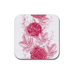 Flower Seamless Pattern With Roses Rubber Coaster (square) 