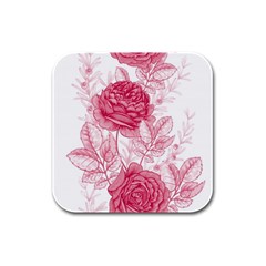 Flower Seamless Pattern With Roses Rubber Square Coaster (4 Pack) 