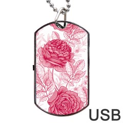 Flower Seamless Pattern With Roses Dog Tag Usb Flash (two Sides) by Wegoenart