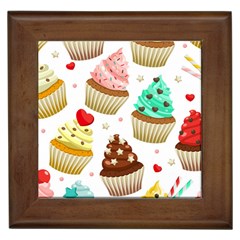 Seamless Pattern Yummy Colored Cupcakes Framed Tile by Wegoenart