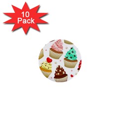 Seamless Pattern Yummy Colored Cupcakes 1  Mini Buttons (10 Pack)  by Wegoenart