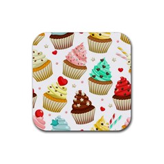 Seamless Pattern Yummy Colored Cupcakes Rubber Coaster (square) 