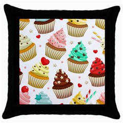 Seamless Pattern Yummy Colored Cupcakes Throw Pillow Case (black) by Wegoenart