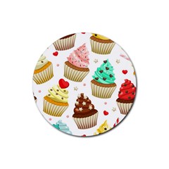 Seamless Pattern Yummy Colored Cupcakes Rubber Round Coaster (4 Pack)  by Wegoenart