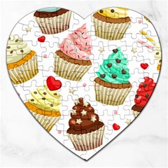 Seamless Pattern Yummy Colored Cupcakes Jigsaw Puzzle (heart) by Wegoenart