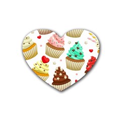 Seamless Pattern Yummy Colored Cupcakes Rubber Coaster (heart)  by Wegoenart