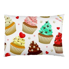 Seamless Pattern Yummy Colored Cupcakes Pillow Case by Wegoenart