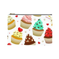 Seamless Pattern Yummy Colored Cupcakes Cosmetic Bag (large)