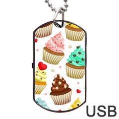 Seamless Pattern Yummy Colored Cupcakes Dog Tag Usb Flash (one Side) by Wegoenart