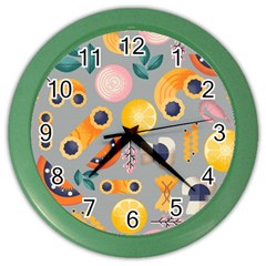 Italian Food Seamless Pattern Color Wall Clock by Wegoenart