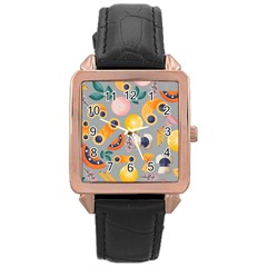 Italian Food Seamless Pattern Rose Gold Leather Watch  by Wegoenart