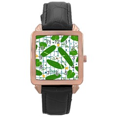 Seamless Pattern With Cucumber Rose Gold Leather Watch  by Wegoenart