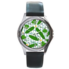 Seamless Pattern With Cucumber Round Metal Watch by Wegoenart