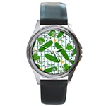 Seamless Pattern With Cucumber Round Metal Watch Front