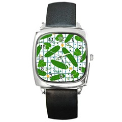 Seamless Pattern With Cucumber Square Metal Watch by Wegoenart