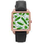 Seamless Pattern With Cucumber Rose Gold Leather Watch  Front